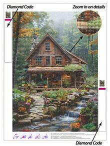 5D DIY Diamant Malerei | Natürliche Waldlandschaft Stil Diamant Kunst Set, Hütten im Wald DIY Diamant Malerei Kreuzstich Kits. Hochwertige handgefertigte dekorative Malerei. Geschenk Diamant Malerei, konzentrieren und beruhigen Sie Ihre Stimmung durch DIY. - Verschiedenfarbig - Übersicht 1