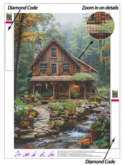 | 5D DIY 钻石画 | 森林自然风光钻石画套装，森林小屋DIY钻石画十字绣套装。高清手工装饰画。礼品钻石画，通过DIY集中并平静您的心情。
