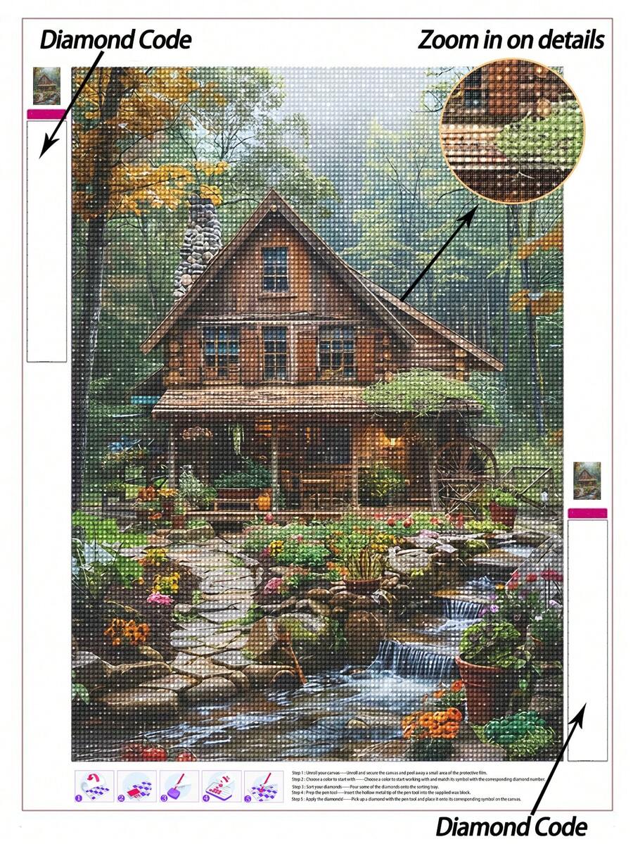 5D DIY Diamant Malerei | Natürliche Waldlandschaft Stil Diamant Kunst Set, Hütten im Wald DIY Diamant Malerei Kreuzstich Kits. Hochwertige handgefertigte dekorative Malerei. Geschenk Diamant Malerei, konzentrieren und beruhigen Sie Ihre Stimmung durch DIY. - Verschiedenfarbig - Übersicht 1