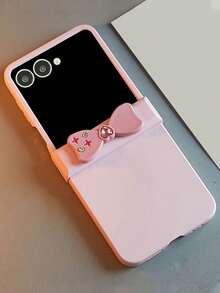 时尚粉色星钻蝴蝶结纯色手机壳，兼容三星 Galaxy Z Flip7 Z Flip 6 5 Z Flip4 3 5G 折叠保护套 - 粉色 - 查看 3