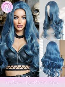 Peluca de 22 pulgadas para mujeres, larga y rizada de color azul, peluca sintética resistente al calor, peluca elegante y de moda, fibra sintética para reemplazo de cabello para mujeres y niñas para uso diario, fiestas, cosplay, fotos, Halloween, sexy y elegante