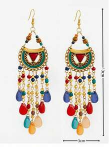 1 par de pendientes vintage con borlas en forma de lágrima exagerada