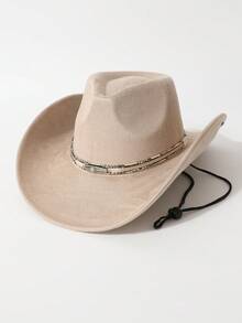 1pc Women's Fashion Decorative Waist Chain High-Quality Cowboy Hat, European And American Western Style, Fashionable Minimalist Fedora Hat, Unisex, Suitable For Daily Wear, Parties, Western Themed Events, Gatherings, Cosplay, Graduation Ceremonies, Masquerade Balls, Festivals, Birthday Celebrations, Music Festivals, Hiking - Top Hat - View 2