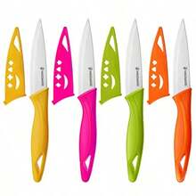 Paring Knife 8PCS Paring Knife Set With Cover Small Kitchen Vegetable Fruit Knives 3.5 Inch Ultra Sharp PP Handle - 彩虹粉紅橙色綠色黃色 - 查看 1