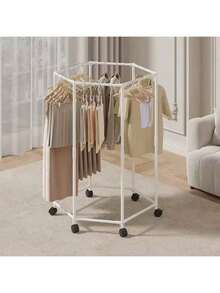 1pc 6-Tier Hexagon Clothes Drying Rack - Thickened Iron Frame, Floor Standing Double Layer Garment Rack, Suitable For Bedroom, Dorm And Balcony, Can Hold Multiple Clothing Items, Commercial Clothing Display Rack, Household Laundry Storage, Convenient Drying Rack - Multicolor - View 11