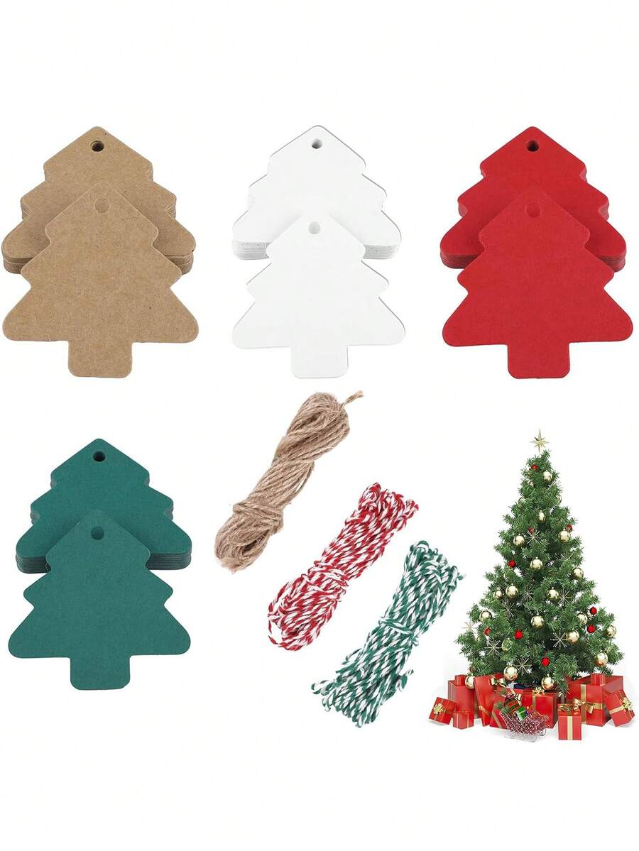 50pcs Gift Tags, Christmas Tags For Presents, Xmas Kraft Gift Tag, Christmas Labels With String, Price Tag, Brown Kraft Labels For Gift Wrapping, DIY Crafts - 4 Colors - Multicolor - View 1