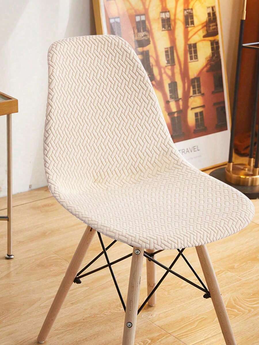 1/4 chiếc Vỏ ghế cong bằng vải lông cừu co giãn màu trơn đơn giản có thể tháo rời và giặt được, phù hợp cho mọi mùa - Màu be - Xem 1