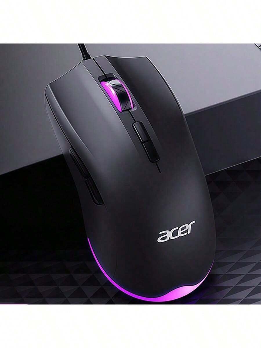 Acer OMW030有線發光滑鼠 遊戲辦公室雙模式 USB即插即用 炫彩呼吸燈效 舒適握感設計 相容桌上型電腦筆記型電腦 辦公室遊戲適用 黑色 - 黑色 - 查看 1