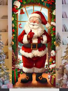 Copertura per porta natalizia con Babbo Natale e regali - 90 x 180 cm, in poliestere, decorazione natalizia per uso esterno e per feste