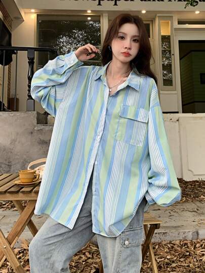 YUXIN Women's Spring & Autumn Thin Long Sleeve Shirt | New Vertical Stripe | Korean Style Loose Fit - Perfect For Layering