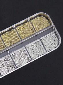 2件套3D美甲仿珍珠钢珠装饰套装，金色、银色、白色，半圆形平底仿珍珠美甲饰品，金属珠子，奢华美甲装饰配件，沙龙美甲用品 - 彩色 - 查看 8