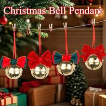 1/4 pièces Décorations d'ornements d'arbre de Noël, Nœud, Cloche, Petits ornements suspendus, Tissu satiné, Cloches dorées, Décorations d'arbre de Noël