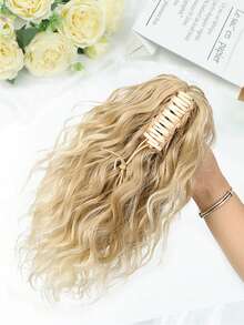 Tóc giả đuôi ngựa dài 14 inch có dây rút, màu nâu nhạt và vàng bạch kim pha trộn, sợi tổng hợp, kiểu xoăn. - Nhiều màu - Xem 6