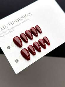 10-Piece Handmade Wearable Nail Tips, Short Almond-Shaped Press-On False Nails, Sweet And Luxurious Style, Smooth And Shiny Pure Red Press-On Short Nails, Suitable For Women And Girls For Daily And Festive Wear, With Nail Set