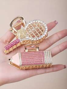 1 pieza Pinza de pelo con diamantes de imitación de lujo para mujer, elegante clip de pelo con diseño de raqueta de tenis con diamantes de imitación, accesorio de pelo versátil, elegante y de alta gama, adecuado para el uso diario, citas, vacaciones, fotografía y decoración académica. Pinzas de otoño para el cabello, accesorios de invierno para el cabello de mujer.