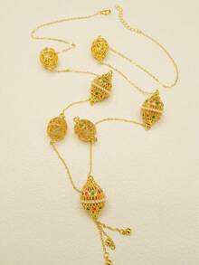 1pc New Middle Eastern Plated Gold Necklace Jewelry, Dubai Wedding Accessory, Fashion Jewelry, Long Sweater Chain - Gold - View 5