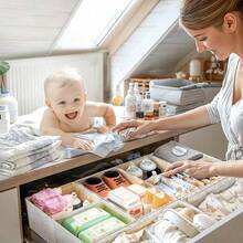 12pcs/6pcs/4pcs/3pcs/1pc Beige Baby Clothes Fabric Compartment Underwear Storage Box, Foldable Deep Drawer Organizer For Socks, Bras, Towels, Ties, Newborn Baby Gifts