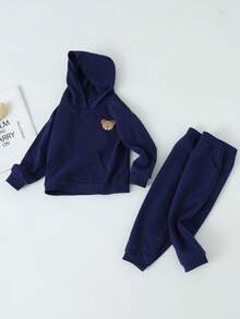 Timzgo 2 sztuki/zestaw dziecięcych bluz z kapturem, dziewczęca bluza z kapturem i haftowanym misiem + spodnie sportowe, chłopięca, wygodna, modna bluza z kapturem i rękawami typu raglan do noszenia na zewnątrz