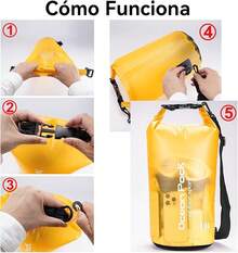 Bolsa Impermeable, Bolsa Seca 20L 10L 5L con Funda Impermeable para Teléfono, Correa de Hombro Larga Ajustable, Mochila Impermeable para Deportes Acuáticos y Senderismo - Amarillo - Ver 8