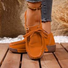 2025年秋季新款大码帆布鞋，纯色一脚蹬休闲厚底乐福鞋，女款 - 橘色 - 查看 3