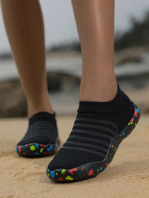 Women's Water Shoes Slip-On Knit Sneakers, Casual Breathable Sports Leg Warmers Shoes
