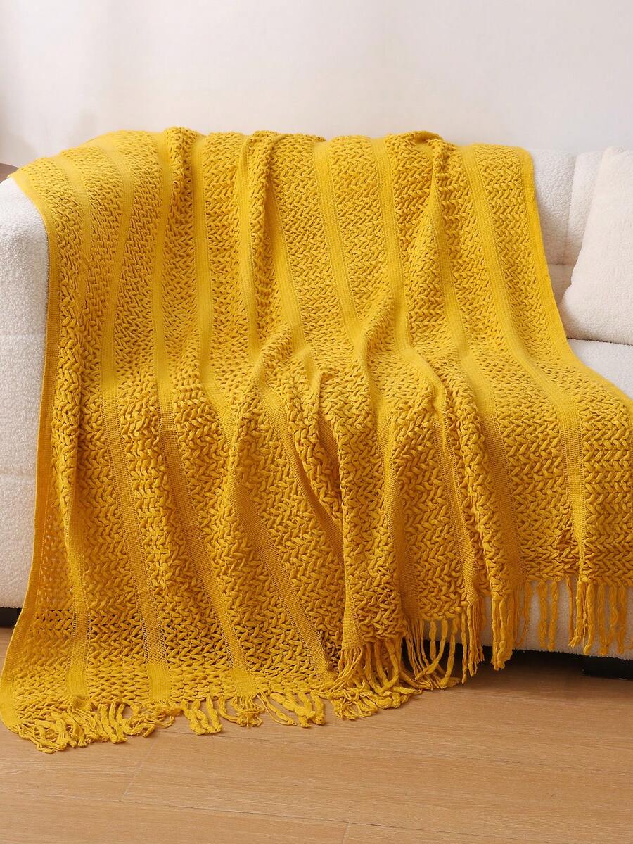 A Solid Color Particle Knitted Blanket, Nordic Style Acrylic Rectangular Office Nap Sofa Blanket Air Conditioning Blanket Knitted Small Blanket Shawl Cover Blanket Blanket Bed End Blanket - Khăn quàng cổ xoắn màu vàng - Xem 1