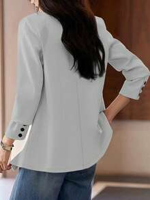 女式单排扣长袖西装外套，袖口带纽扣 - 淺灰色 - 查看 2