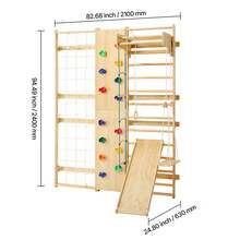 Swedish Ladder Wall Gym, 9-In-1 12-Level Solid Wood Gymnastic Stall Bars For Kids Adults, 220LBS Indoor Jungle Gym With Rock Climbing Wall, Gym Rings, Pull-Up Bar, Climbing Board, Slide, Swing - L, Natural Wood, 17-ply Grip, 9-in-1 Set - View 10
