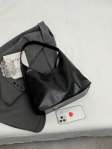 复古PU皮革单肩包/斜挎包/女士休闲手提包，适合通勤和工作 - 黑色 - 查看 5