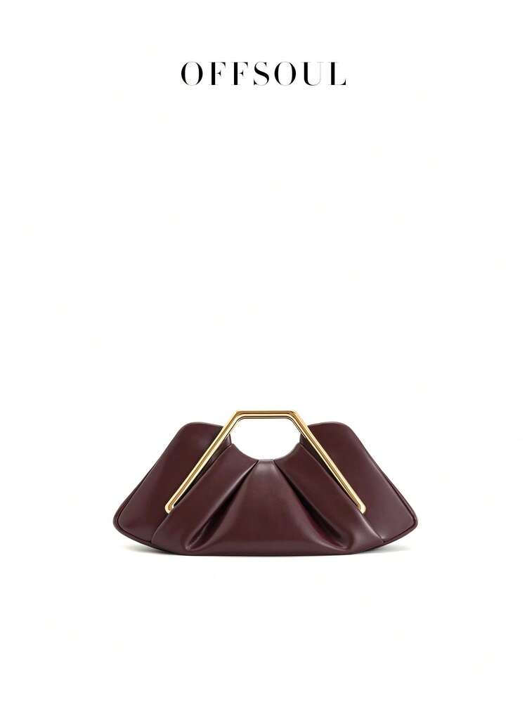 Túi cầm tay đám mây xếp nếp bất đối xứng cổ điển, Túi xách kim loại độc đáo, Túi dự tiệc cao cấp kiểu cổ điển - Màu Đỏ Sâu - Xem 8