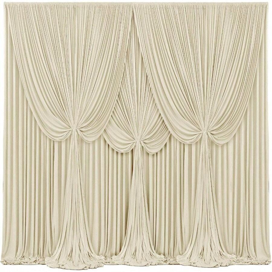 4 Panels Ivory Backdrop Curtains Wedding Party Wrinkle Backdrops Curtain Drapes Fabric Decorations Photo Back Drop Cloth Shower Photography Stage Reception 20ftx 12ftH - 5'(寬)x 12'(高),4 塊面板 + 米色 - 查看 1