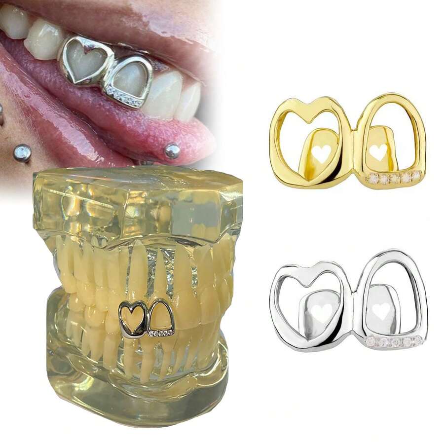 1pc Double Hip Hop Mouth Grillz Teeth Halloween Party Tooth Gap Jewelry For Stage Perfomance Accessory