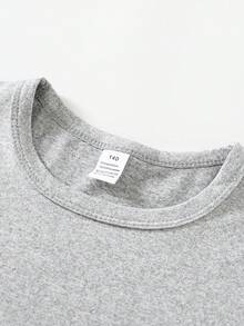 [Authorized]  Stitch Print Girls' Round Neck Summer T-Shirt - Soft Stretch Fabric, Ideal Birthday Gift & Daily Wear For Sports/Travel - 花灰色 - 查看 3