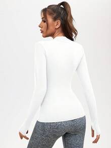 SHEIN Sports 女士纯色半拉链紧身运动卫衣 - 白色 - 查看 3