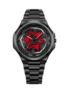 NSNEVER STOP 1 Đồng hồ nam Quartz mặt tròn xoay thời trang cá nhân hóa hình ngôi sao năm cánh, thiết kế thể thao, quà tặng cho bạn trai, cha, trở lại trường, Halloween, ngày lễ tình nhân - Đỏ - Xem 7