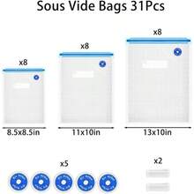 Vacuum Sealer Bags Double Zipper Seal Microwaveable I#E#S: Reusable 8.5 * 8.5in 31 Pcs 24 Pcs Vacuum Zipper Bags 2 Seal Clips 5 Valves Plastic Food Storage Cooking: I#E#S - 混合袋裝 24 件 - 查看 3