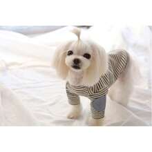中小型犬和猫休闲条纹圆领 T 恤，宠物插肩袖 T 恤