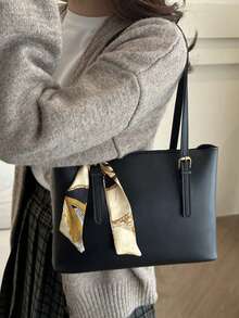 New Luxury Solid Color High-End Versatile Women Shoulder Tote Bag - Black - View 4