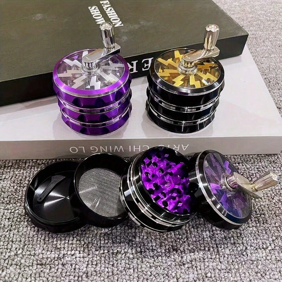 2.5英寸金属闪光手柄草药研磨器金属磨粉器手动粉碎机4层研钵铝合金杵烟草草研磨器香烟雪茄工具吸烟配件礼品 - 2.5inch - 查看 1