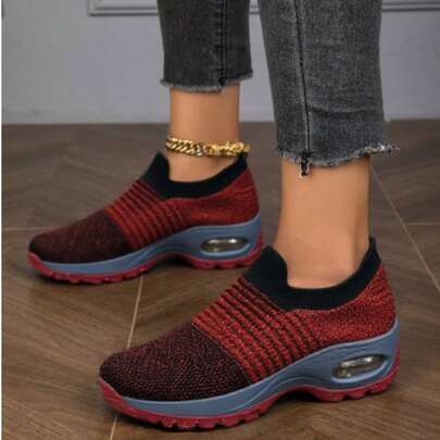 Women's Pink Casual Cushioned Shock-Absorbing Slip-On Knit Sock Sneakers, Comfortable Dancewear