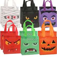 12er Pack Halloween Trick or Treat Tragetaschen mit Griffen, aus Vliesstoff, wiederverwendbare Geschenktüten für Halloween Party Gastgeschenke und Prämien - Verschiedenfarbig - Übersicht 7