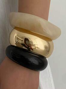 1pc/3pcs Set Vintage Exaggerated Bohemian Thick Wide Acrylic Bangle Bracelet, Stainless Steel Gold Jewelry, Luxurious Casual Party Women Couples Wedding Holiday Fashion Versatile Stainless Steel Bracelet Jewelry Gift (Bracelet Material And Color Subject To Actual Item)