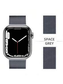 1条男女通用时尚灰色米兰尼斯表带，兼容 44mm、40mm、41mm、45mm、42mm、46mm、38mm、Ultra 3/2/1、49mm，磁吸式不锈钢表带，奢华表带，兼容Series 11、10、9、8、7、SE、6、5、4、3、2、1，时尚智能手表表带 - 太空灰 - 查看 4