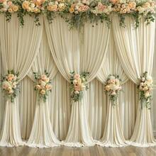 4 Panels Ivory Backdrop Curtains Wedding Party Wrinkle Backdrops Curtain Drapes Fabric Decorations Photo Back Drop Cloth Shower Photography Stage Reception 20ftx 12ftH - 5'(寬)x 12'(高),4 塊面板 + 米色 - 查看 3