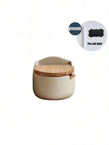 1 قطعة/3 قطع/4 قطع مجموعة أوعية توابل سيراميكية سميكة مع ملاعق وصينية خشبية، أوعية تخزين للملح وجوهر الدجاج والسكر والفلفل الحار المجفف مع أغطية قابلة للطي، قابلة لإعادة الاستخدام للمطبخ والطعام والشواء الخارجي