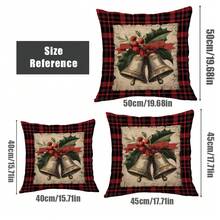 4 件圣诞红色格子复古铃铛松果拐杖糖插图“一路响叮当”印花靠垫套 [无枕芯]，17.7*17.7 英寸 (45*45 厘米)/19.69*19.69 英寸 (50*50 厘米)/15.75*15.75 英寸 (40*40 厘米)，[单面印刷] 圣诞装饰涤纶抱枕套适用于沙发、床、客厅、卧室、汽车、办公室、酒店，四季皆宜，是送给家人和朋友的完美礼物 - 彩色 - 查看 3