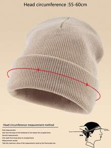 1 chiếc mũ len đan màu trơn ấm áp dành cho cả nam và nữ khi đi chơi ngoài trời, thích hợp để đội hàng ngày, trang trí mùa thu - Màu Khaki - Xem 4