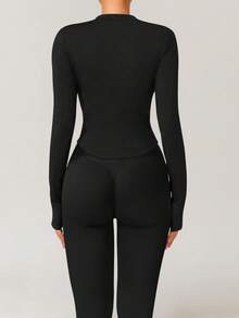 Yefecy Conjunto de entrenamiento con control de abdomen para mujer, chaqueta moldeadora con cremallera y mangas con agujero para el pulgar, y mallas de cintura alta