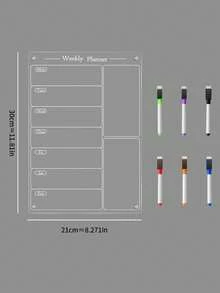 1 Stück löschbare Acryl Kühlschrankdekoration Magnetische Memo Tafel, transparente magnetische Trocken Abwisch To-Do Liste Whiteboard, Wöchentlicher Mahlzeitenplaner Schreibtafel für die Küche, inklusive 6 magnetische Whiteboard Marker - Verschiedenfarbig - Übersicht 7