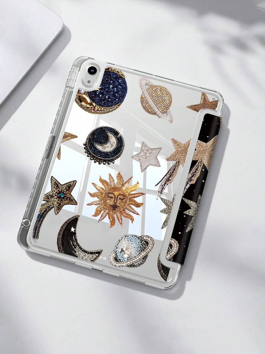 Starry Universe Pattern-Sided Painted Effect Acrylic Crystal Cover For IPad 10th Generation, IPad 10.2/Mini6/Mini7/9.7inch, Tablet Case Compatible With Samsung Galaxy Tab A9 Plus,3+Y Fold Anti-Bend, Reinforced Silicone Corners, Auto Wake/Sleep Function, Built-In Pencil Slot, Multi-Angle Foldable Stand - Perfect Daily Protection, Great Holiday Gift - Multicolor - View 1